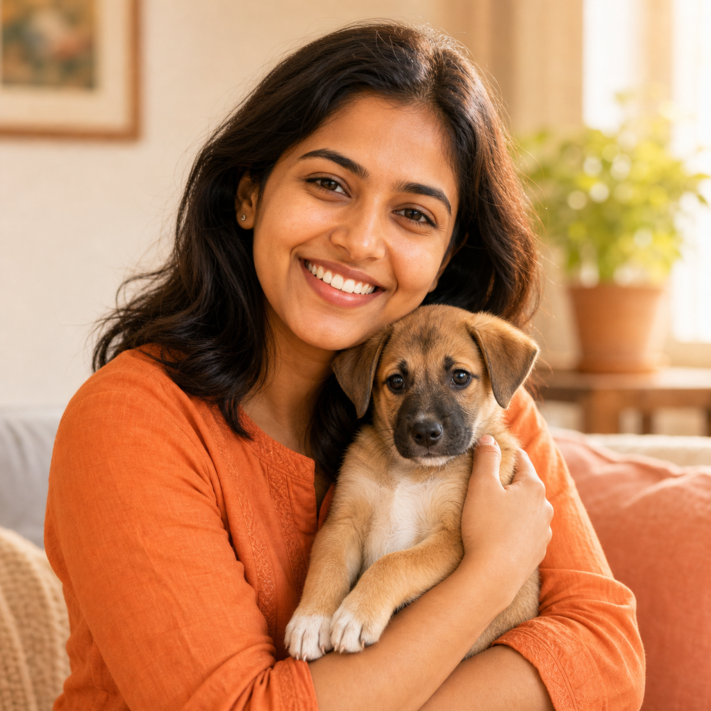 A Paylap Pet Care pet lover with a rescued puppy
