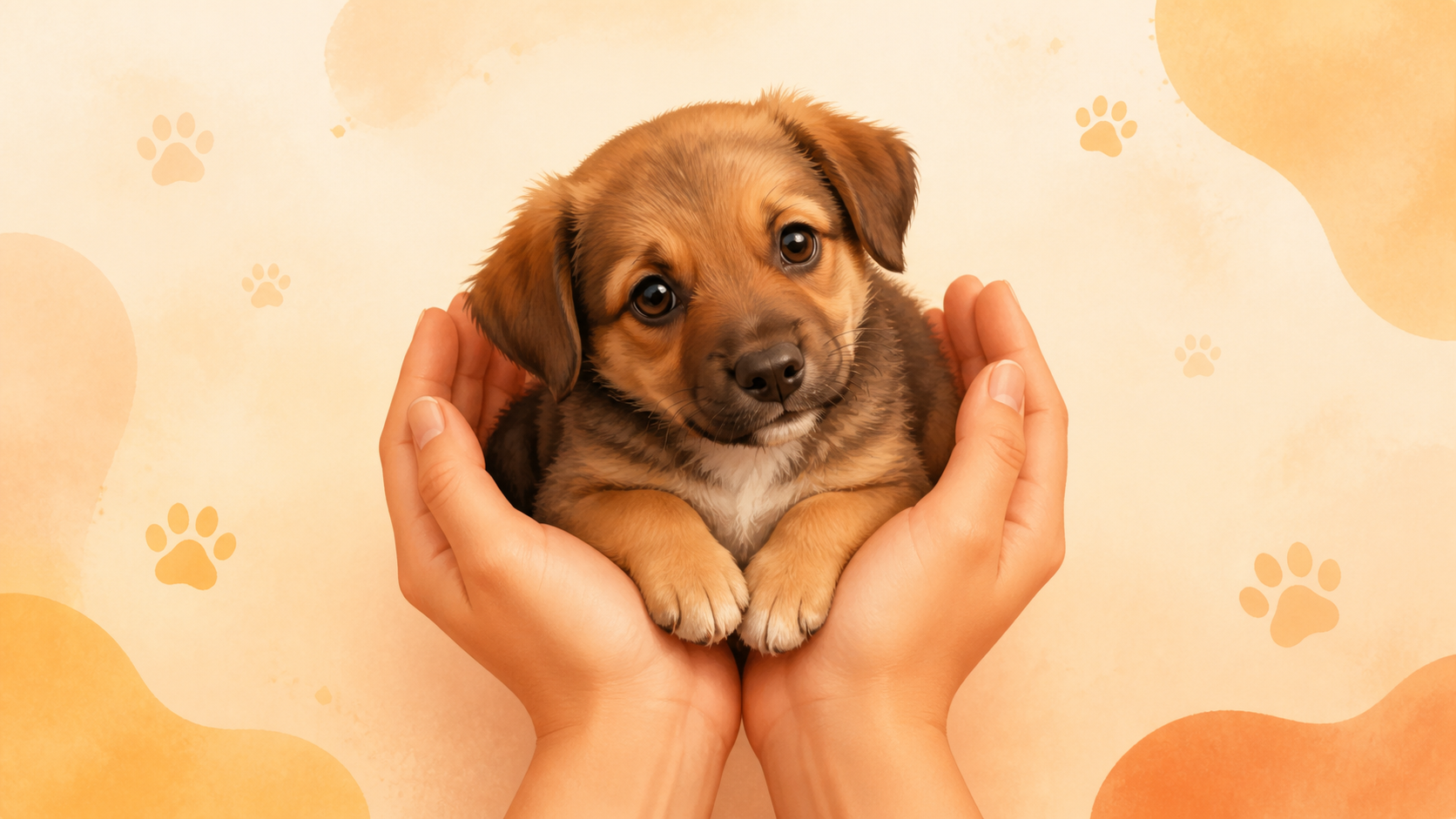 A rescued puppy held in caring hands