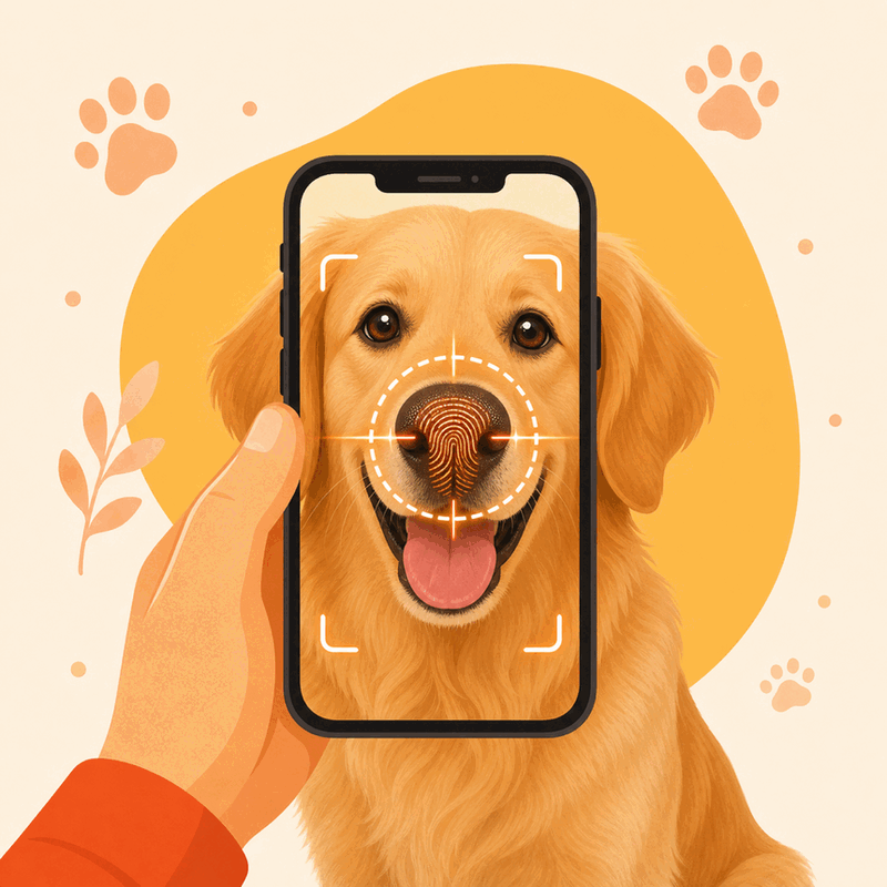 Scanning a found dog's nose with the Paylap app